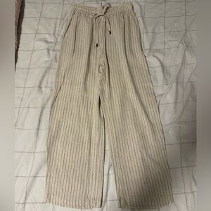 Zara Beige Striped Linen Pants